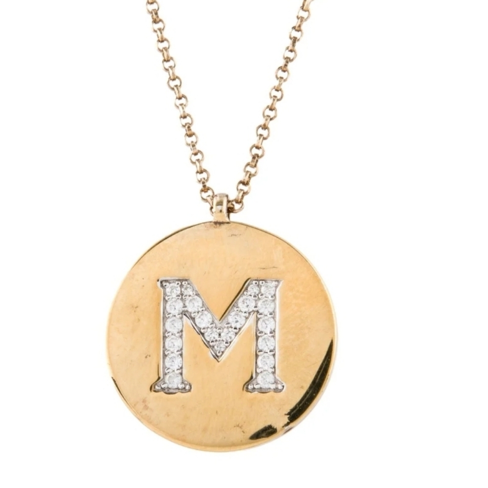 APM Monaco Adjustable Chain Round Diamond Initial Pendent  Letter "M" New